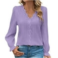 thumbnail image 2 of Casual Women's Tops Fashion Plus Size Women's Fall Solid Color Long Sleeve V-Neck Lace Splicing Hollow Sleeve Women's Shirt, 2 of 6
