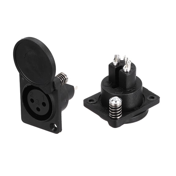2pcs 3 Pin XLR Female Jack Socket, Microphone Adapter Audio Panel Mount,Black