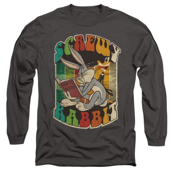 Looney Tunes Screwy Rabbit Long Sleeve Adult 18/1 T-Shirt Charcoal