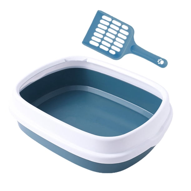 Caja de arena semiabierta, orinal portátil desmontable con inodoro para gatos Azul