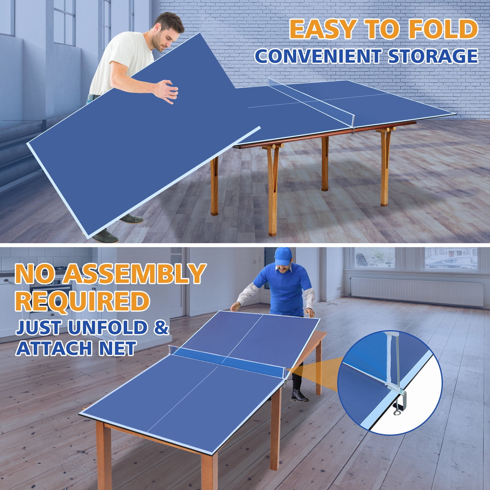 Table Tennis Table 8ft Blue Mid-Size Ping Pong Conversion Top Foldable & Portable Table Tennis Table Top for Indoor Games,Indoor Ping Pong Table