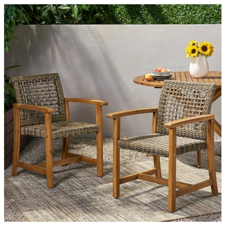 HAMPTON WOOD AND WICKER DINING CHAIR( SET OF 2 )