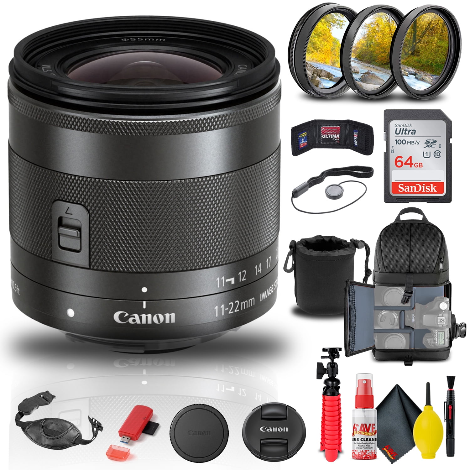 Frank middelen Simuleren Canon EF-M 11-22mm f/4-5.6 IS STM Lens (7568B002) + Filter Kit + BackPack +  More - Walmart.com