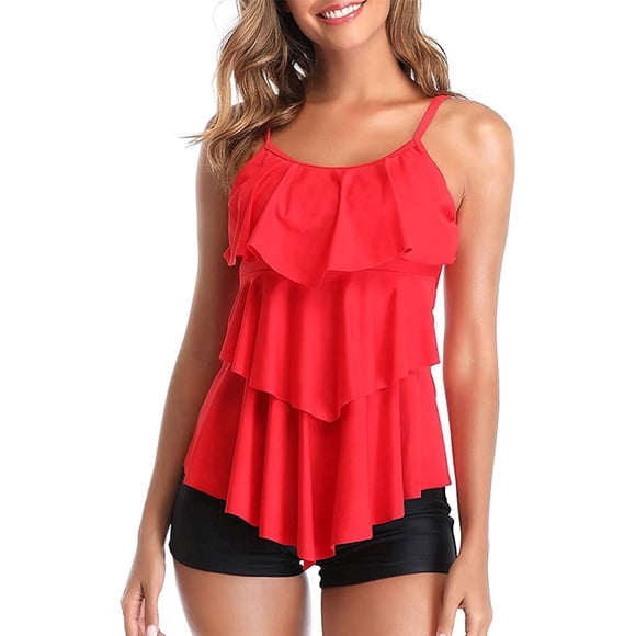 Haut à Volants Imprimé pour Femmes avec Shorty Tankini Maillot de Bain Deux Pièces