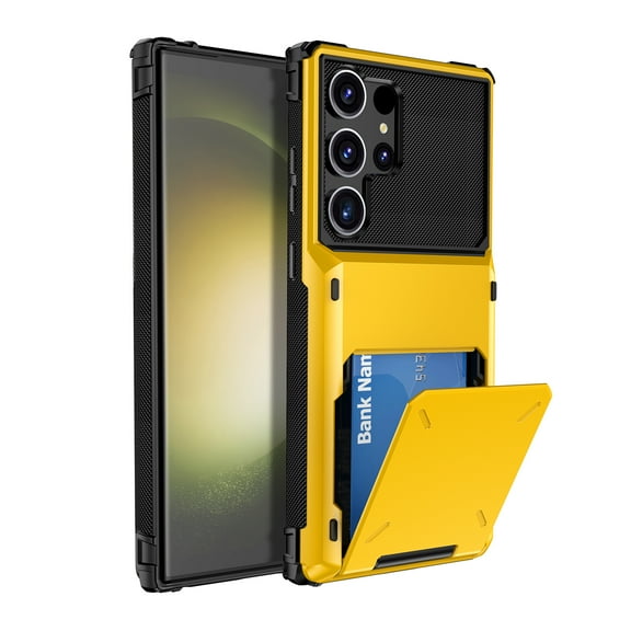 Allytech Rugged Case for Samsung Galaxy S23 Ultra, Flip Credit Card Holder Non-Slip Shockproof Cover, Hybrid Heavy Duty Protection Wallet Phone Case Compatible with Samsung Galaxy S23 Ultra - Yellow