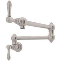 Wall Mounted Swing Arm Fold Away Pot Filler with Dual Shut Metal Lever Handles - Finish: Satin Nickel