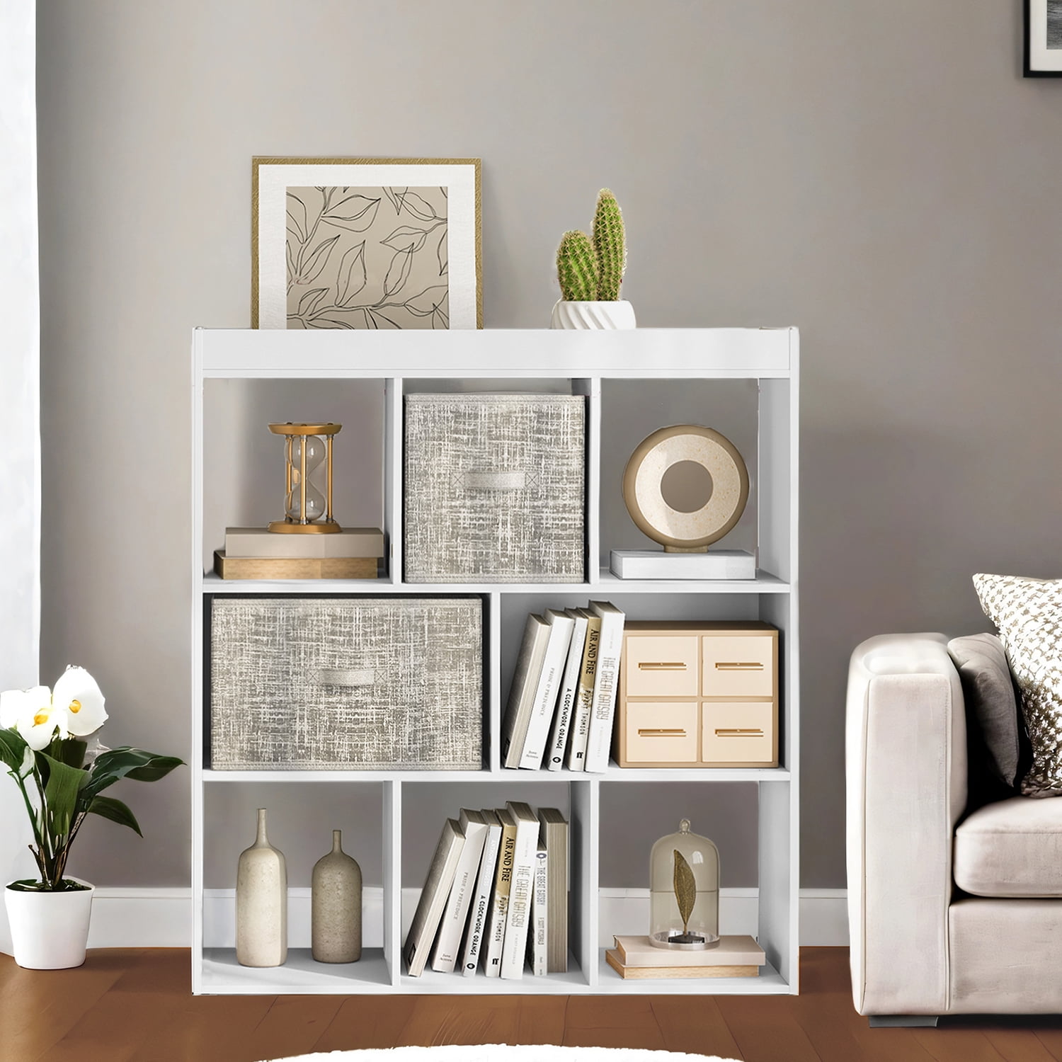 LEDREM 8-Tier Adjustable Cube Bookcase, Cube Storage Organizer Shelf, 33lb Capacity per Tier, Easy Assembly, for Home, Office, White