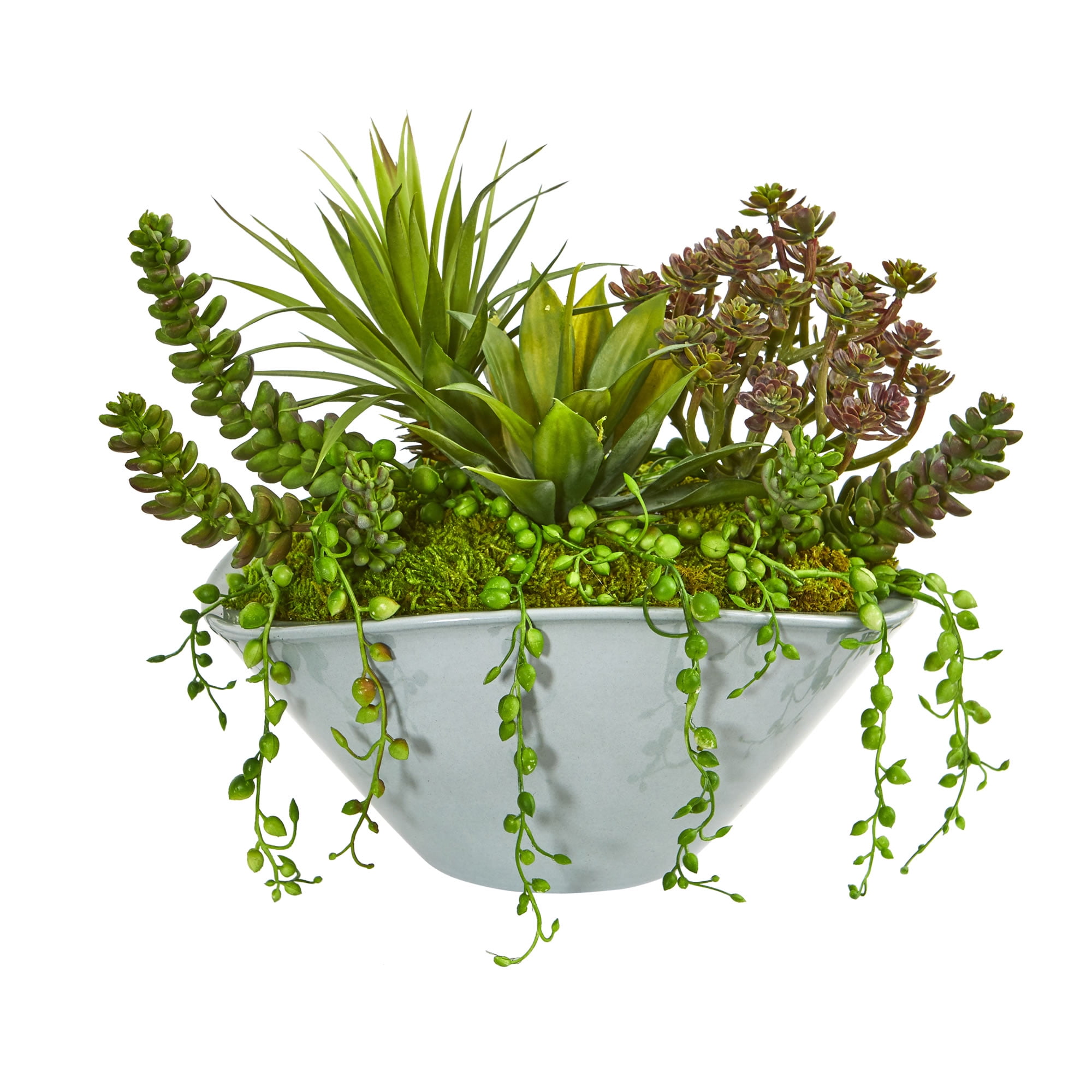 Nearly Natural Succulent Garden Artificial Plant in Green Vase