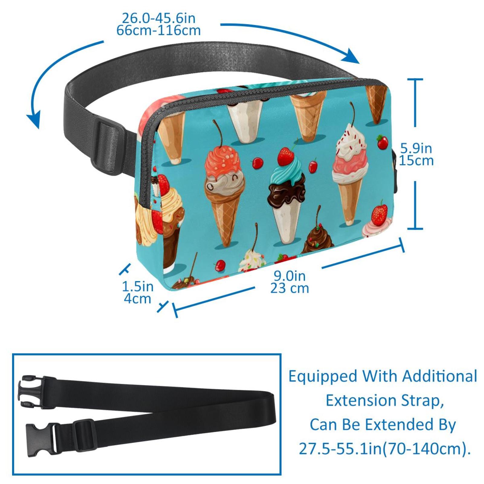 Ice Cream Lightweight, Adjustable Fanny Packs with Extension Strap - Unisex Sling Bag Money Belt