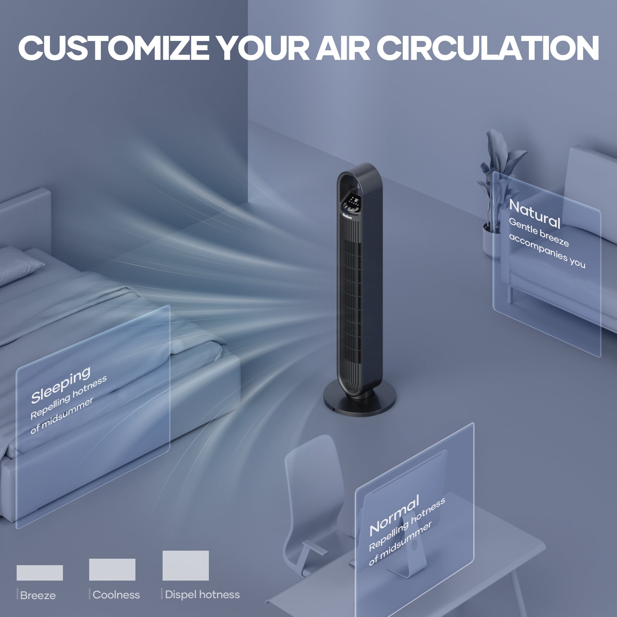 MaxKare 36"  Tower Fan Oscillating Cooling Fan, Remote Control, 3 Wind Modes, Timer, for Office, Home