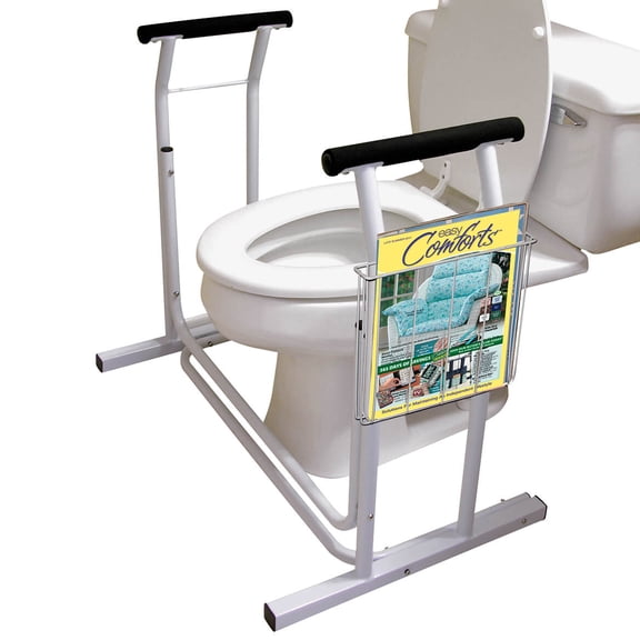 Deluxe Toilet Safety Frame, Freestanding with Magazine Rack, 300lb Capacity | Adjustable Height Bathroom Rail for Seniors, Disabled & Surgery Recovery