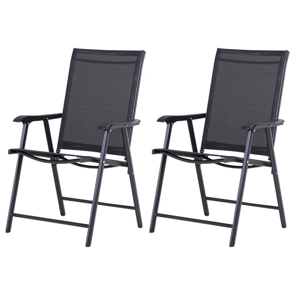 Outsunny 2-Piece Folding Dining Chair Set with Armrests, Black