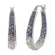 YEIDID INTERNATIONAL Amethyst Graduated Swarovski Elements Crystal Hoops in 18Kt White Gold
