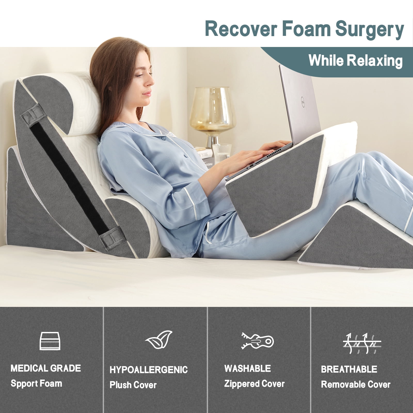 6PCS Orthopedic Bed Wedge Pillow Set for Sleeping - Triangle Pillow Wedge for After Surgery Body Neck Back & Leg Pain Relief Acid Reflux GERD Snoring Relief Supportive Memory Foam mellow cloud pillow