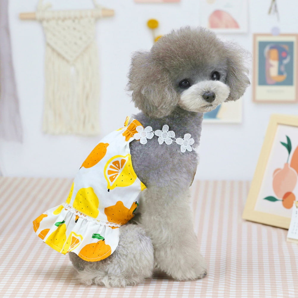 Breathable Pet Puppy Cotton Spring Summer Dress Small 2 Pieces Cute Pet Dog Dress Summer Style Lemon Design Fancy Dog Skirt with Flower Collar 