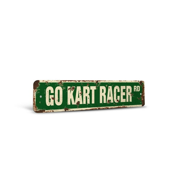 GO KART RACER Vintage Style Rustic Street Sign – Go-Karts Racing Parts Cart Carts Retro Decorative Wall Sign for Home, Bar, Garage, or Outdoor Use | 6" X 24" Aluminum Metal Road Sign