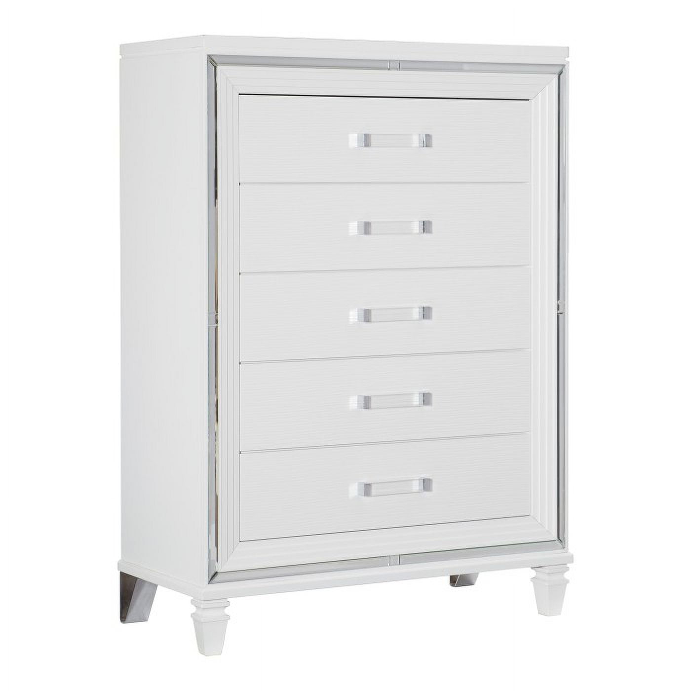 Tamsin Collection Chest with Mirrored Framing and Acrylic Hardware in White Finish
