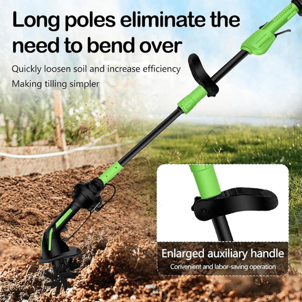 2-in-1 Cordless Tiller & Cultivator with Extension Pole, 24V Battery Powered Handheld Garden Tiller, Electric Soil Cultivator for Weeding and Aerating, Yard & Lawn (No Extension Pole, 1 Battery)