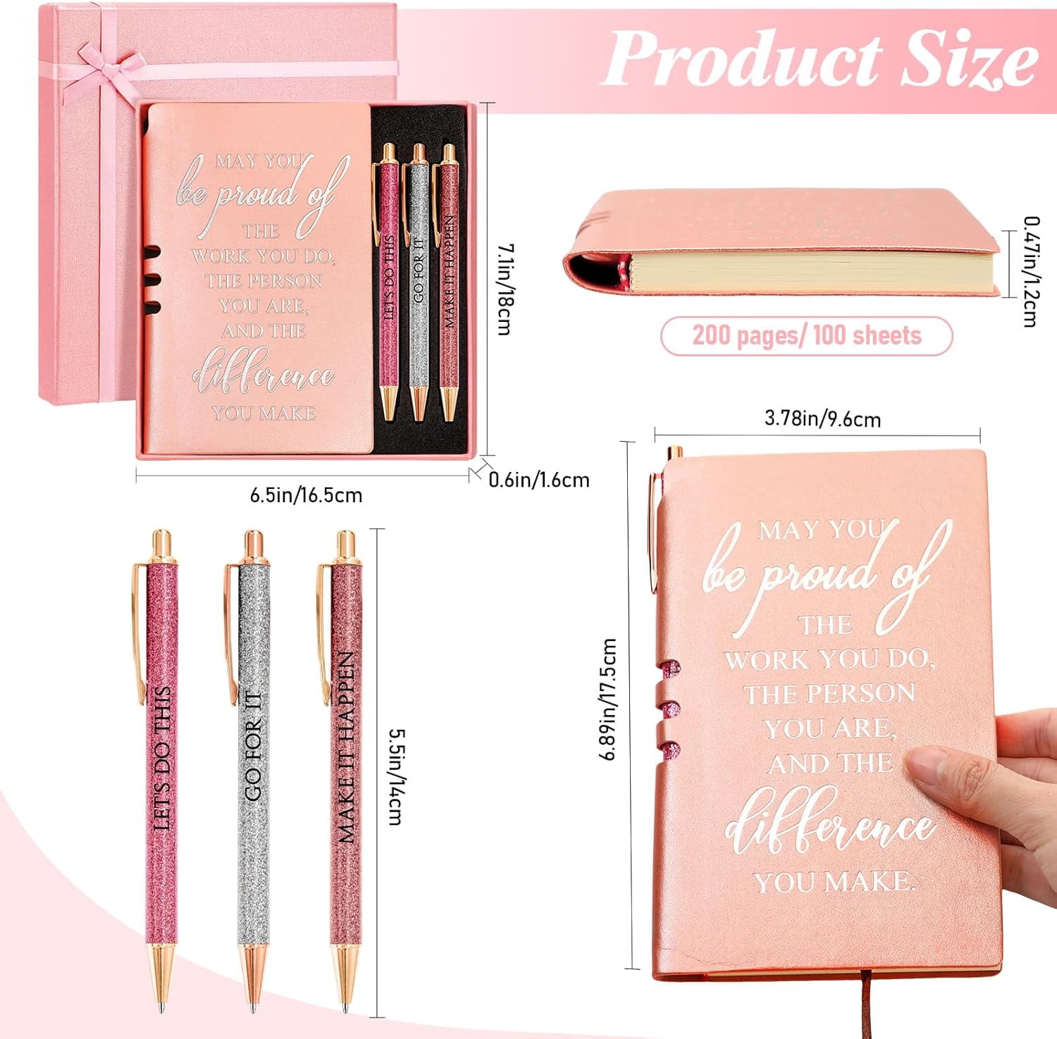5 Pcs Employee Appreciation Gift Leather Journal Notebook 3 Ballpoint Pens with Box Graduation Thank You for Nurse Volunteer Teacher Secretary Assistant Coworker Women(Rose Gold)