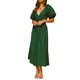 thumbnail image 3 of TRKIYQC Vestido de cintura ceñida para mujer, falda hasta los tobillos con mangas cortas abullonadas y escote en V profundo de color sólido, S/M/L/XL TRKIYQC moda, 3 of 9