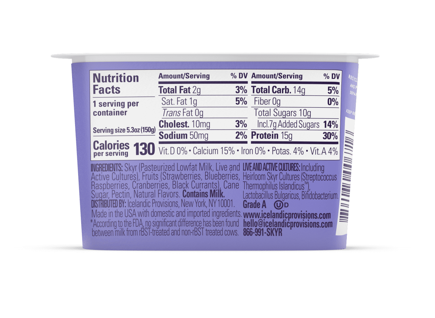 Icelandic Provisions Skyr, Berry Medley, 5.3 Ounce Plastic Cup