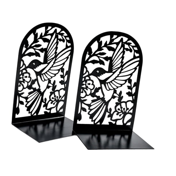 Sujetalibros de metal con silueta moderna de colibrí, decoración para estantes de libros Negro
