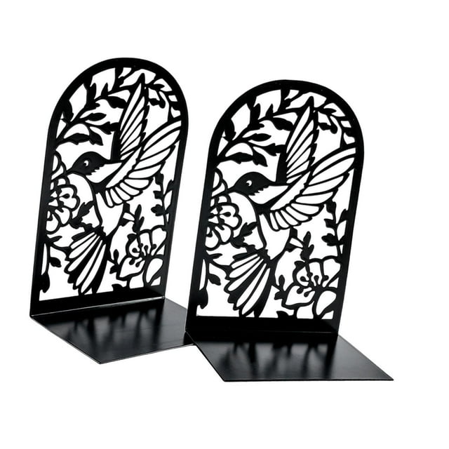 Sujetalibros de metal, soporte para estante, adorno de escritorio, topes decorativos para libros, para el hogar, la oficina, la sala de estar y la Negro