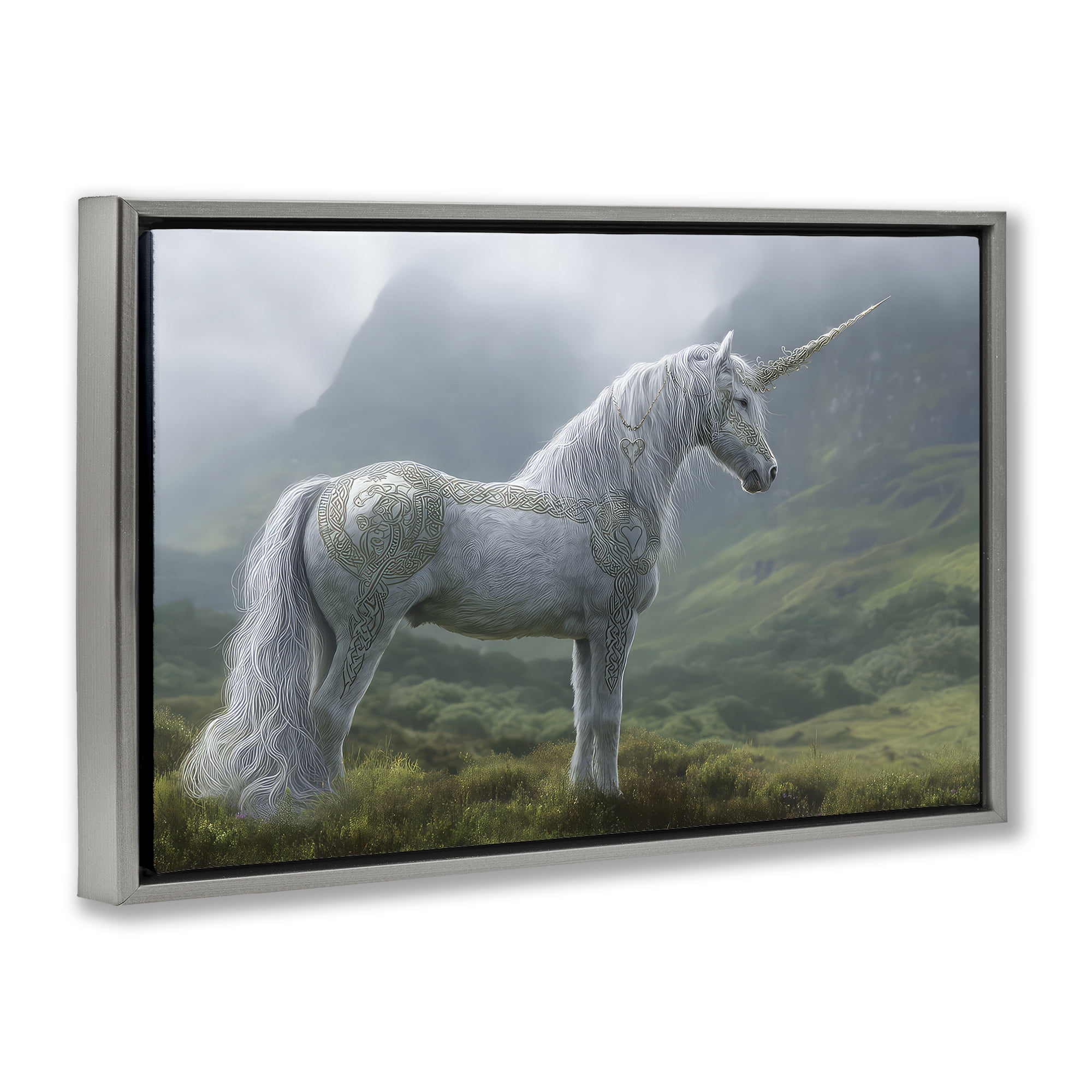 Stupell Industries Elegant Celtic Unicorn Gray Framed Floater Canvas Wall Art, design by The Wands Want