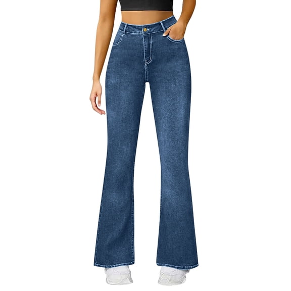 Ruimatai Women's High Waisted Stretch Jeans Wide Leg Comfort Pants with Pockets Versatile Straight Leg Trousers for Everyday Casual Wear