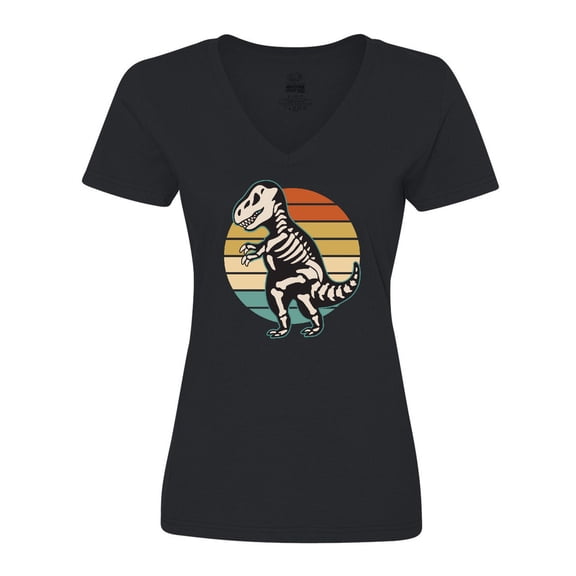 Inktastic Dinosaur Skeleton Halloween Women's V-Neck T-Shirt