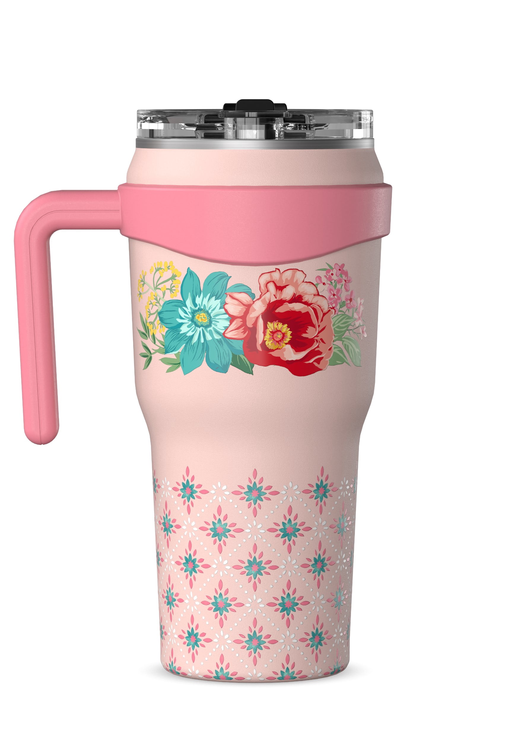 (3 pack) The Pioneer Woman 40 oz Fancy Flourish Stainless Steel Insulated Tumbler, Pink