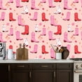 thumbnail image 2 of Western Peel and Stick Wallpaper Pink Red Cowboy Boots Floral Accents Soft Pink Wall Mural 17.7in x 9.8ft Self Adhesive Removable Wall Paper Renter Friendly Wallpaper for Nursery Bedroom Cabinets, 2 of 8