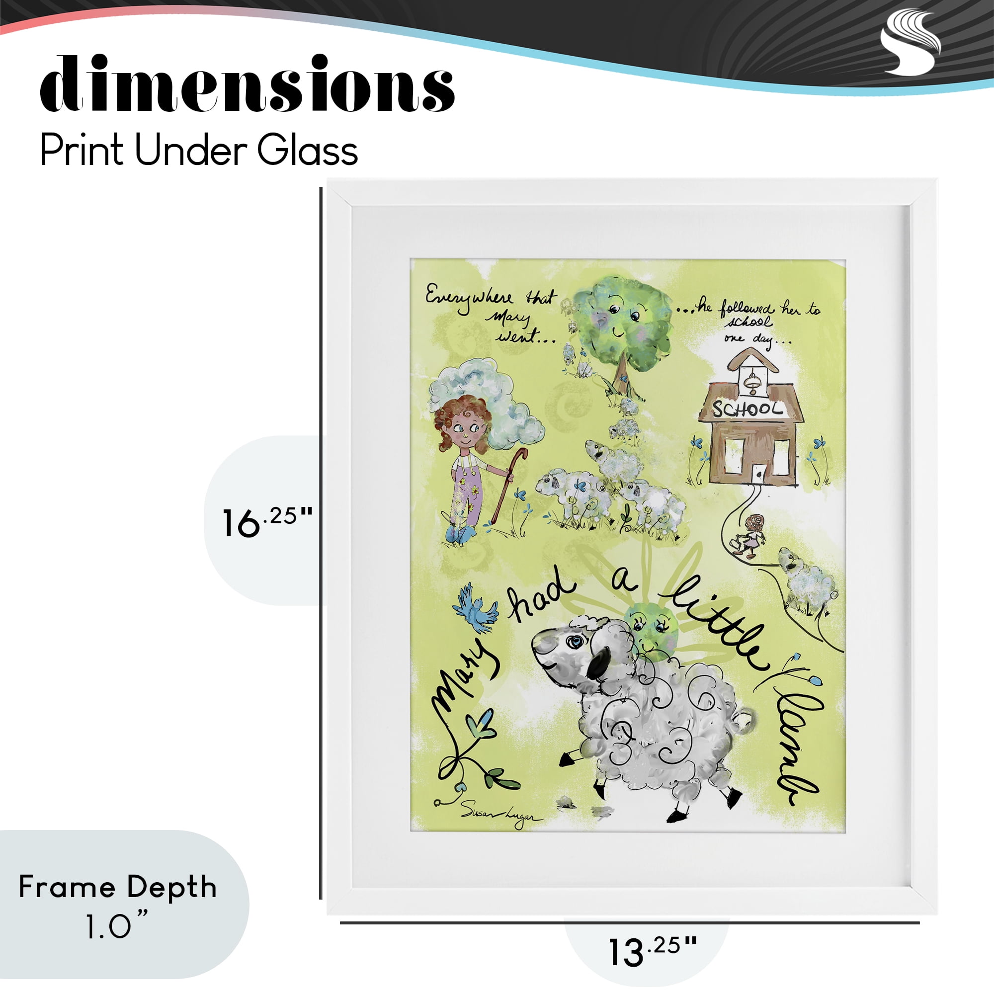 Stupell Industries Little Lamb Nursery Rhyme White Framed Print Under Glass, design by Susan Lugar