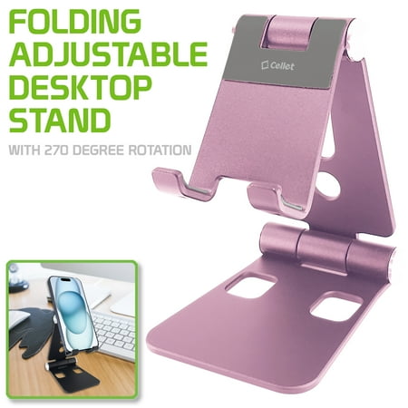 Cellet Heavy-Duty Adjustable Aluminum Phone Stand with 270 Degree Rotation for Smartphones, Tablets, iPads and Nintendo Switch – Rose Gold