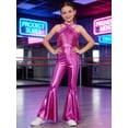 thumbnail image 5 of YiZYiF Kids Girls Sleeveless Metallic Jazz Disco Dance Jumpsuit Bell Bottom 70s Party Stage Performance Outfit Hot Pink 12, 5 of 7