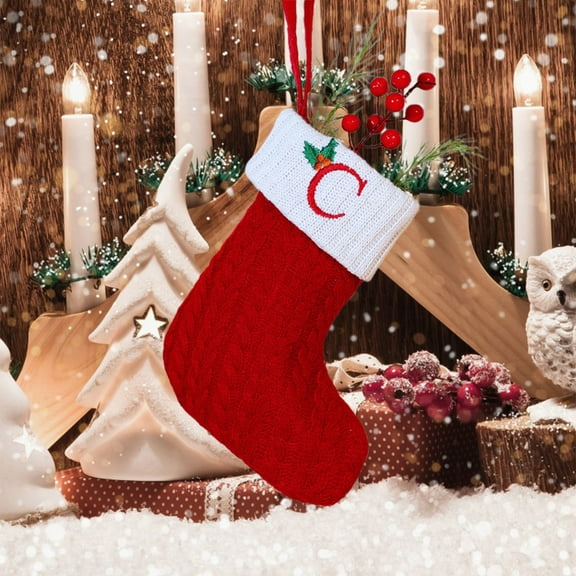 Christmas Embroidered Letter Socks, Personalized Knitted Stockings, Festive Fireplace Decor, DIY Gift Hanging for Family Celebrations, Accents