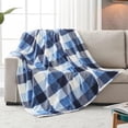 thumbnail image 2 of Buffalo Plaid Flannel Fleece Throw Blanket 60 x 80 Inches, Soft Lightweight Cozy All Season Blue/White Checkered Blanket for Bed, Couch, Car, 2 of 6