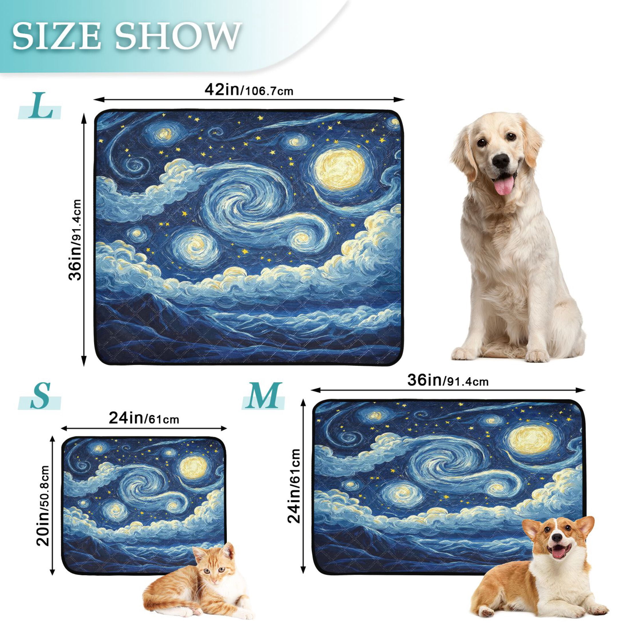 Qxltty Starry Night Cat litter Pads Pet Set of 3 Diaper Mats Center Anti-leakage Layer Absorbent Soft and Comfortable
