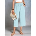thumbnail image 5 of Women'S Cropped Pants Drawstring Casual with Pockets Loose High Waisted Wide Leg Lounge Pants Light Blue M, 5 of 6