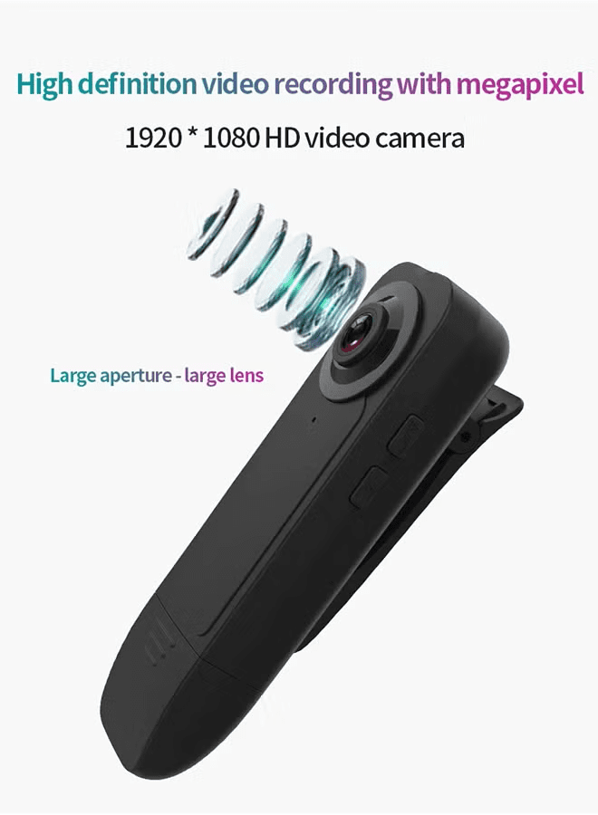 Mini Body Camera 1080P HD Wearable Video Recorder with Clip, Motion Detection, Night Vision, Loop Recording, Built-in Battery, Includes 128GB Micro SD Card