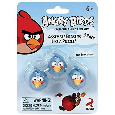 Commonwealth Toy-Novelty Angry Birds Blue Bird Collectible Puzzle Erasers,3 Pack Writing_Instrument