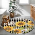 thumbnail image 3 of Round Area Rug 3 Ft, Sunflowers Washable Non-Slip Circle Carpet for Living Room/Bedroom, Yellow Flowers Butterfly Farmhouse Black Plaid Low-Profile Small Floor Mats Collection Rugs for Indoor, 3 of 8