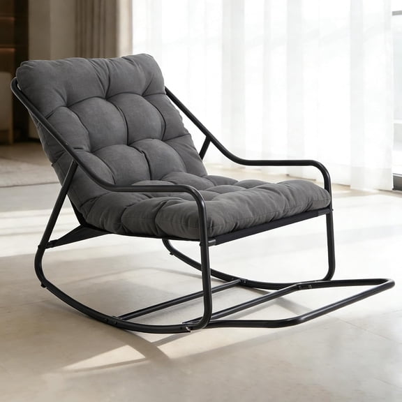 MOONMISS Rocking Chair with Soft Comfy Thick Cushion,Indoor/Outdoor with Footrest,Beige