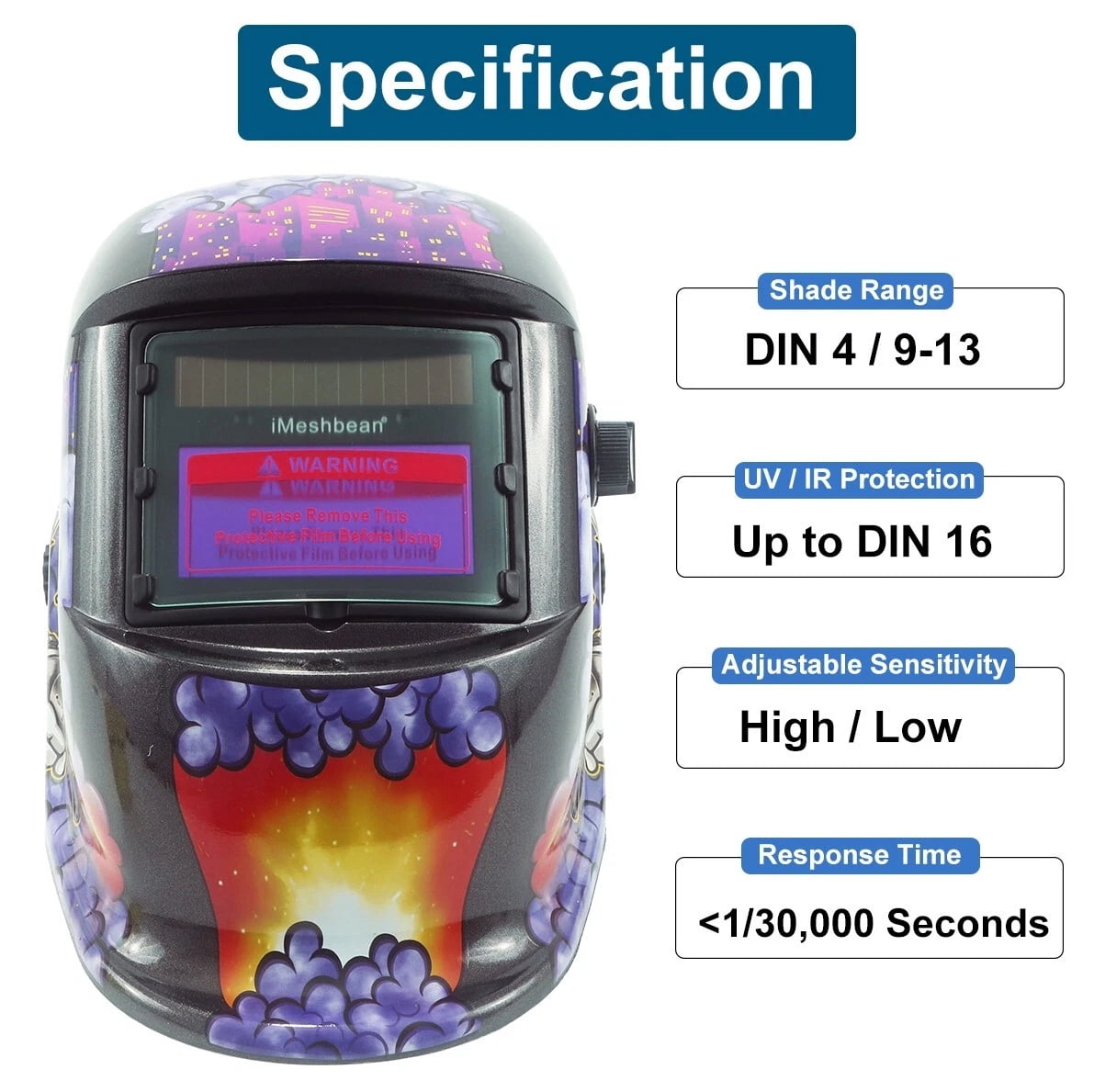 iMeshbean Auto Darkening Welding Helmet Solar Powered Hood Mask Grinding with Extra Lens ANSI Approved Clown Design Color