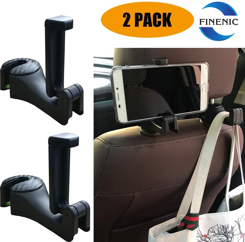 FINENIC 2 Pack Car Hook for Cell Phone, Car Hooks Headrest Hook, Back Seat Hanger Storage for