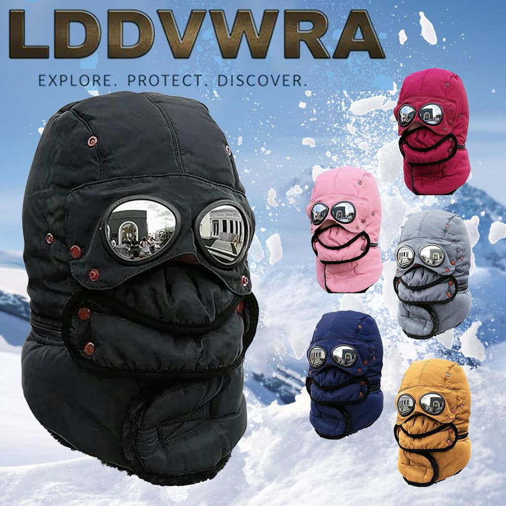 3-in-1 Winter Trapper Hat with Anti-Fog Goggles and Face Mask, Windproof Thermal Ski Mask for Snowboarding and Extreme Cold, Red