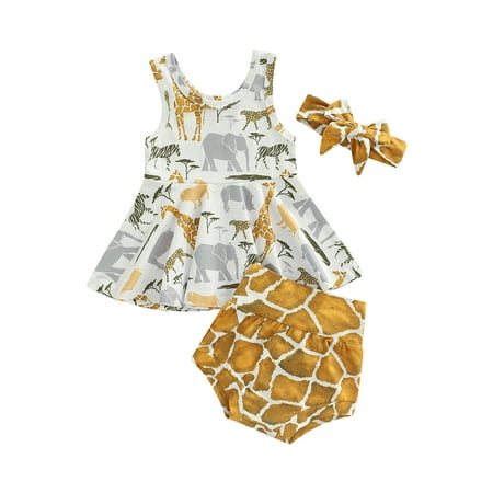 

Sunisery Newborn Infant Baby Girls 3Pcs Clothes Set Animal Print Vest Tops Dress + Shorts Summer Outfits Yellow 18-24 Months