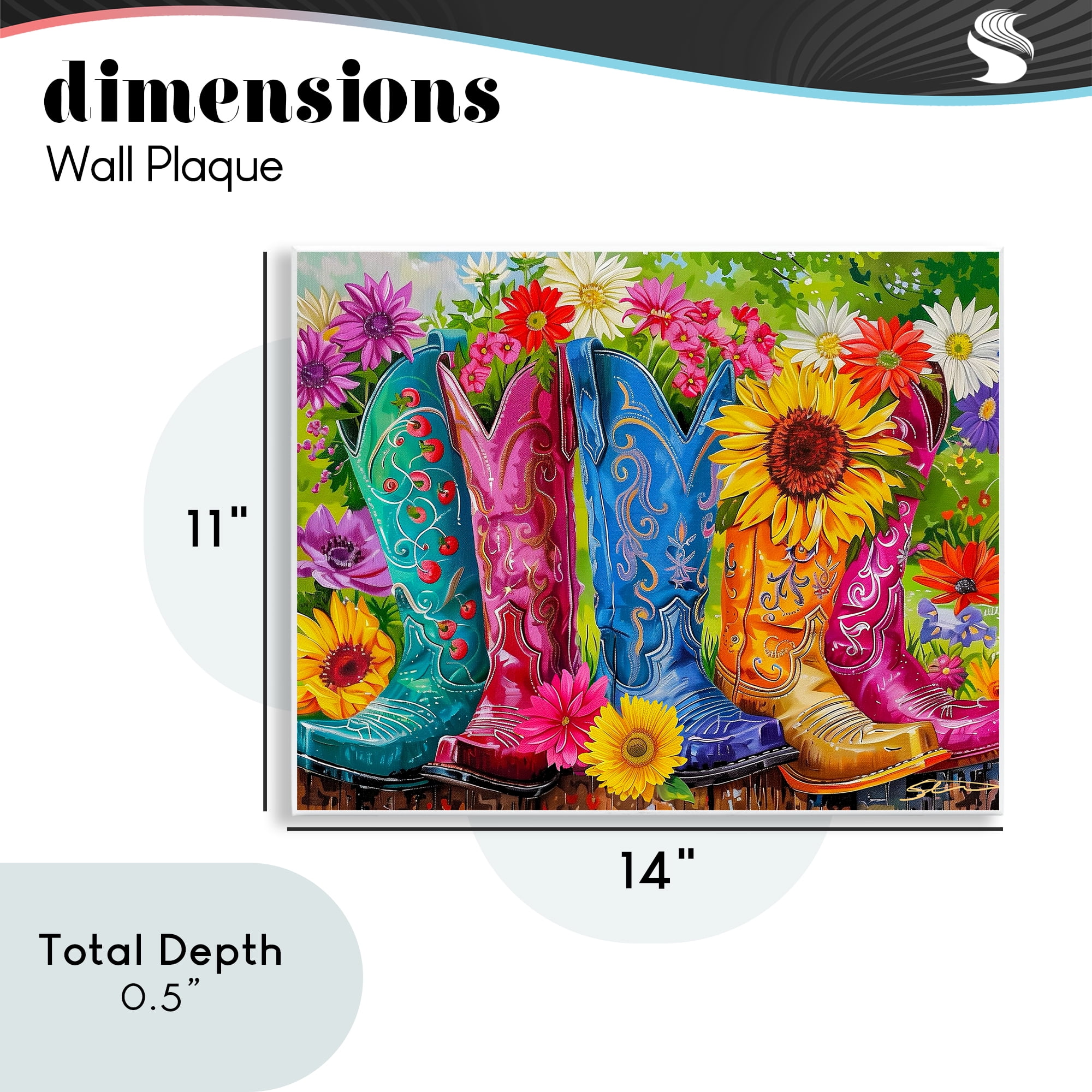 Cowboy Boots and Sunflowers Wall Plaque Art, design by Shawna Stewart