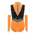 thumbnail image 7 of Aislor Gymnastic Outfits for Girls Sequins Ballet Leotard Color Block Latin Jazz Modern Dance Bodysuit with Gloves Orange 16, 7 of 7