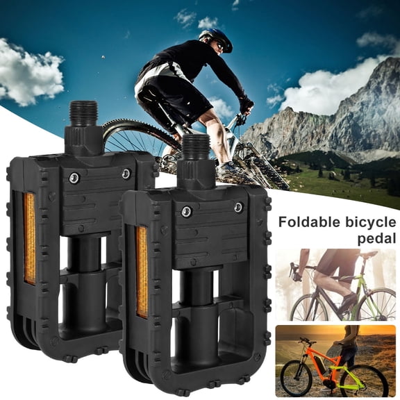 Folding Bike Pedals 1 Pair Flat Platform Anti Slip Aluminum Alloy MTB Black (black )